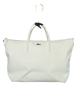 Lacoste Bag Vintage PVC Large Tote Off White Double Handles Zipper Closure